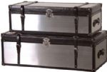 SET OF 2 STEEL & WOOD TRUNKS