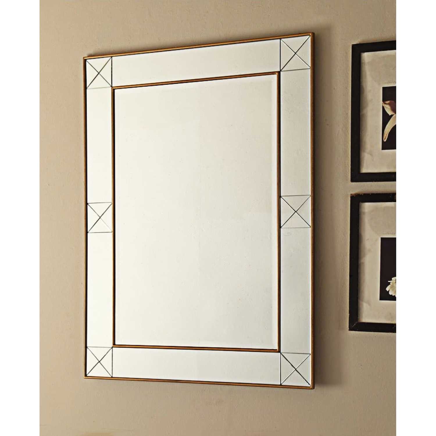 Imperial Large Mirrored Glass Rectangular Wall Mirror With Gold Trim